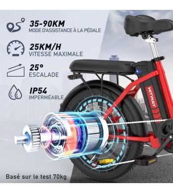 Bicicleta plegable eléctrica HITWAY 20" - Autonomie 35-90km - Batería 36V11,2Ah