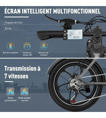 Bicicleta plegable eléctrica HITWAY 20" - Autonomie 35-90km - Batería 36V11,2Ah