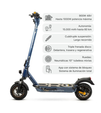 Trottinette électrique SmartGyro K2 Pro 1000 W 10" | Certifiée DGT | Bleu / Noir